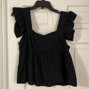 Black Ruffled Sleeve Women's Top